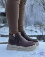 نیم بوت چرم طبیعی گاوی زنانه با زیره لژ دار