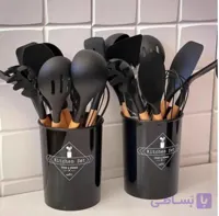 ست کفگیر ملاقه سیلکونی دسته بامبو