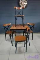 میز و صندلی غذاخوری چهارنفره چوبی و فلزی لهستانی