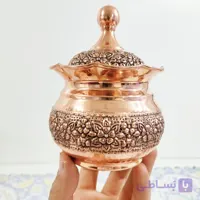 قندان بدون پایه مسی دست ساز قلم کاری طرح گلبرگ رنگ ثابت