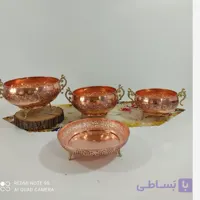 ظروف پذیرایی مسی 4 تیکه دست ساز گل برجسته قلم زنی