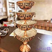 کاسه تک پایه سیاه قلم مسی سایز 4 ارتفاع 25 سانت گوشواره دار