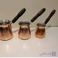 قهوه جوش مسی زنجان سایز کوچک دسته چوبی دو ونیم کاپ نانو شده