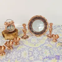 آیینه شمعدان مسی دست ساز سفره هفت سین گل کاری برجسته