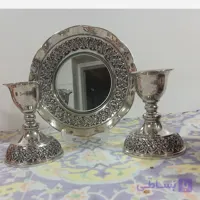 آینه و شمعدان رز مس تمام مسی کروم شده کار اعلا