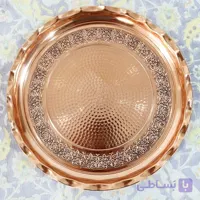سینی مسی طرح گل و برگ قطر 32سانتی متری تمام مس زنجان