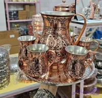 سرویس پارچ و لیوان مسی ۶ تایی الماس تراش مشکی زیبا و درجه یک اعلا