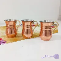 لیوان 4 عددی مسی نانو رنگ ثابت دسته برنجی زنجان چکش کاری شده