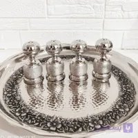 بسته 6 عددی نمکدان مسی مدل شنی کمر باریک دست ساز زنجان با آبکاری نقره ای