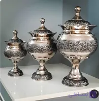قندان گنبدی گلبرگ مسی کروم سایز ۳ بزرگ ارتفاع ۳۰ سیاه قلم نانو جنس درجه یک