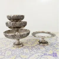 سرویس پذیرایی مسی 4 تکه دست ساز گل برجسته سیاه قلم چکش کاری رنگ ثابت