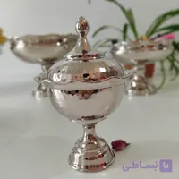 قندان تمام مس با روکش کروم چکش منظم تمیز اعلا قطر 10ونیم به ارتفاع 17سانتی متر