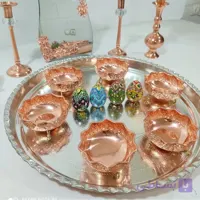 پیاله مسی 6 تایی طرح گل رز هنر دست زنجان پوشش نانو سه پایه