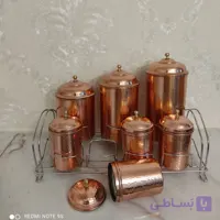 سرویس پاسماوری هفت پارچه مسی رنگ ثابت نانو همراه با استند فلزی