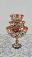 سرویس پذیرایی مسی نقره کوب ۳ تیکه فاخر با گل درشت