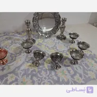 هفت سین مسی کروم شده شش تایی با آینه شمعدان گلبرگ