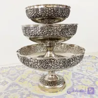 ظروف پذیرایی مسی چهار تیکه آبکاری کروم نانو شده طرح گل برجسته