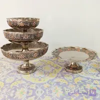 سرویس پذیرایی چهار تیکه تمام مسی کروم تراش شده نانوطرح گلبرگ قلم