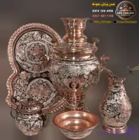 سماور مسی نقره کوب مسی ۴ لیتری همراه سرویس