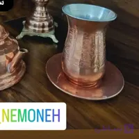 استکان نعلبکی مسی لیزری طرحدار ارتفاع 9 سانت دهانه 6سانت