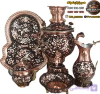 سماور مسی نقره کوب مسی ۴ لیتری همراه سرویس
