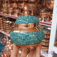قندان یا تنقلات و شکلات خوری فیروزه کوب مسی با مهر استاندارد