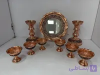 سرویس هفت سین مسی گلبرگ با آینه و شمعدان مسی سیاه قلم (نقلی 9 تیکه)