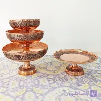 ست پذیرایی 4 تکه پایه دار مسی زنجان با قلم زنی سیاه قلم ترکیب هنر دست کاربرد روزمره