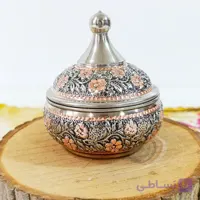 قندان مسی گل برجسته کروم تراش شده دست ساز