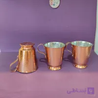 شش عدد لیوان مسی چکشی زنجان نانو شده با دسته مسی
