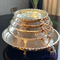 سینی و دیس گرد مسی پایه دار طرحدار گوشواره ای.سایز 4 قطر 34 سانت(یک عددی)