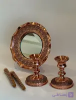 آینه شمعدان تمام مس سایز ۱ نانو شده گل برجسته