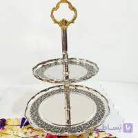 شیرینی خوری مسی کروم دیبا گل دو طبقه در مس زنجان نمونه