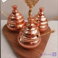 جا ادویه و جامربایی 3 تایی همراه استند چوبی ارتفاع 10.5 دهانه 5.5 سانت مناسب شکرریز. جادویه .جا مربایی