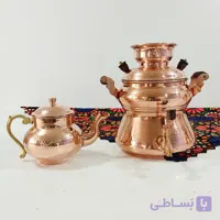 کتری و قوری تمام مسی مدل روگازی شیر دار رنگ ثابت