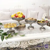 ست چهار تیکه پذیرایی مسی با ابکاری کروم رنگ ثابت