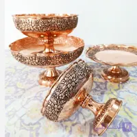 سرویس تمام مس چهار تیکه پذیرایی مسی رز گل چکشی سیاه قلم نانو