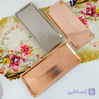 رولت خوری یا شیرینی خوری مستطیل مسی پایه دار چکشی رنگ ثابت
