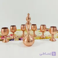 ست تنگ و شش جام مسی دست ساز زنجان رنگ ثابت و طراح دار برای پذیرایی لوکس
