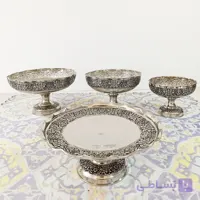 میوه خوری و شکلات خوری مسی کروم گل برجسته سیاه قلم ۲ تیکه نانو رنگ ثابت