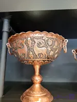 کاسه تک پایه سیاه قلم مسی سایز 3 ارتفاع 22 سانت گوشواره دار