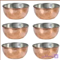 کاسه مسی 6 عددی قطر 14 سانت چکشی و قلع اندود شده