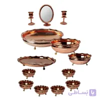 ست پذیرایی 3 پایه مجلل 4 تیکه و هفت سین 3 پایه مجلل مسی. آینه و شمعدان مسی کلا 13 تیکه شیک و با کیفیت در مس نمونه زنجان