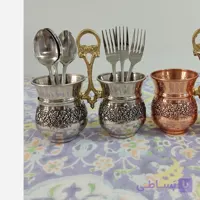 جا قاشقی مسی زنجان کروم تراش شده رنگ ثابت گل برجسته