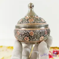 قندان مسی گل برجسته کروم تراش شده دست ساز