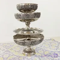 سرویس چهار تیکه پذیرایی تمام مسی کروم نانو طرح گلبرگ قلم