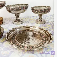 سینی تمام مس زنجان قطر 28 کروم تراش نانو شده بسیار ضخیم گل برجسته سیاه قلم چکشی کار دست زیبا