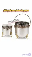 سرویس جا دستمال کاغذی مسی و سطل زباله نانو شده جا کلنکسی براق