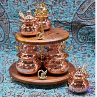 پاسماوری 7 تایی چکشی مسی دو طبقه با جعبه مخصوص و استند و قاشق