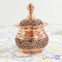 قندان مسی دست ساز قلم کاری طرح گلبرگ رنگ ثابت